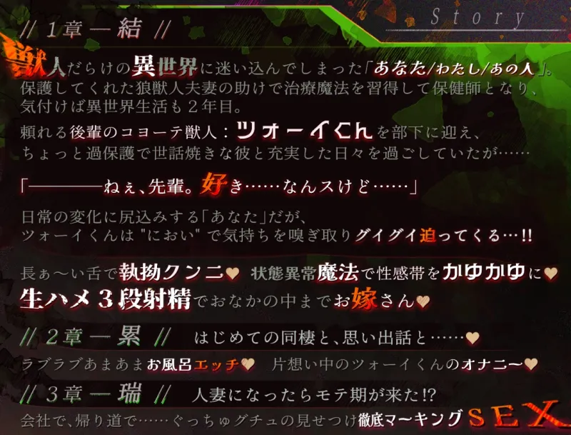 異世界2年目、一途な元ヤン獣人後輩に執拗クンニ＆状態異常魔法＆生ハメ3段射精でまんまとツガイに堕とされてしまいました♡【大増量リメイク版】
