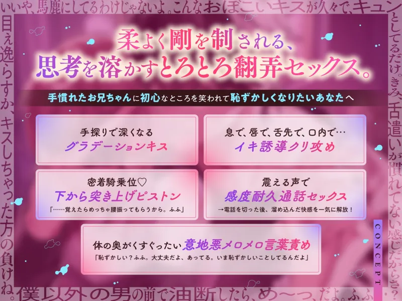 「門限を決めなかった君のパパが悪いね。」密着したがり絶倫お兄ちゃんと超甘々指南でロストバージン。#キス100回。#心が焦げるセクシーボイス。