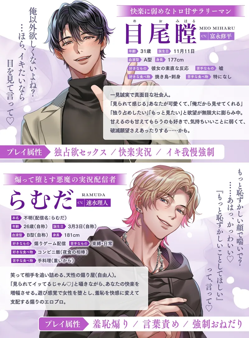 【ぐちゃとろ3P】本番編「もっと乱れたところ見せて♡」見られて、晒されて、煽られて。快楽漬けハメ堕ちナイト【CV.富永修平/速水理人】