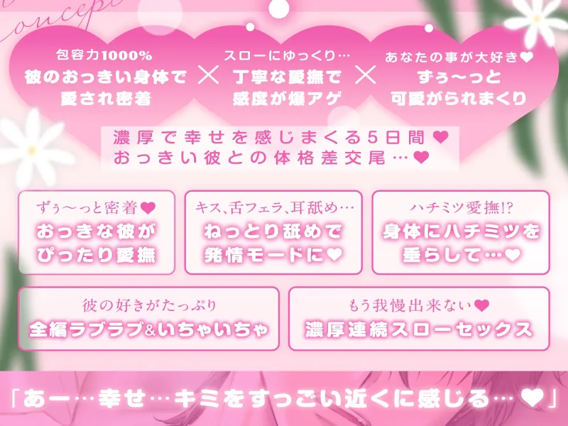 【♡包容力たっぷり♡】初めてのポリネシアンセックス～デカチンくまさん系彼氏と迎える好き好き体格差交尾までの5日間～【良いよ。そのまま俺の腕にしがみついて…】