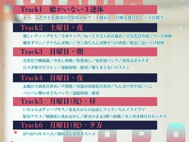 【超密着らぶあま囁きSEX…♡】双子の居ぬ間にパパちんこず～っと挿れっぱなし♡な夫婦円マン3連休。【べろちゅー射精、絶頂∞回。精液床に垂れながし】